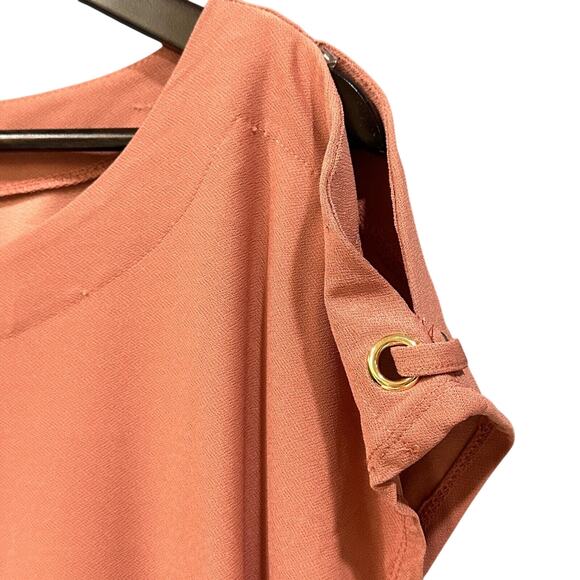 Womens Coral Blouse Size Large AUW Sleeve Ring Detail Casual Lightweight Top - Picture 3 of 12